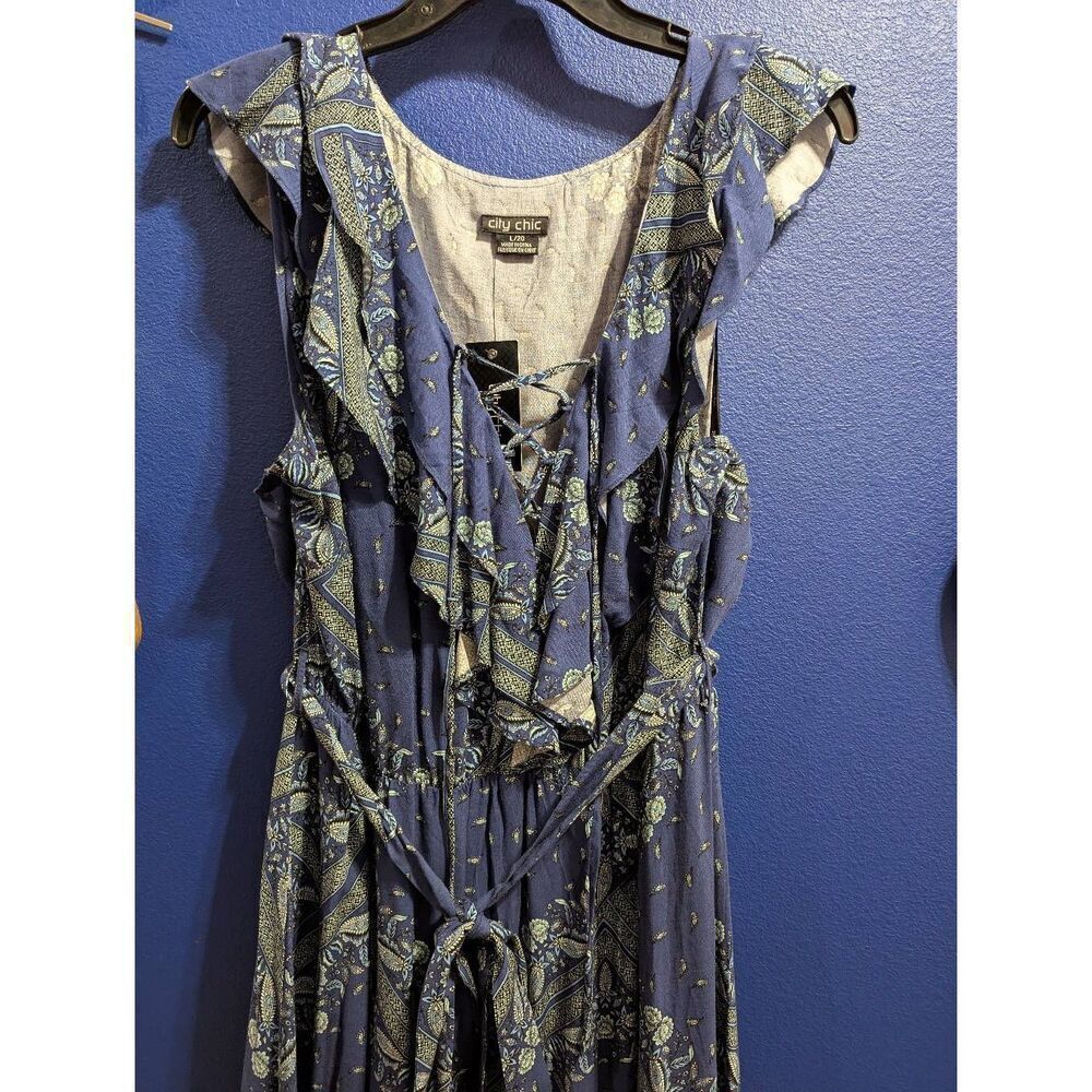 City Chic Dress Blue Patchwork Maxi Women's Plus Size (20/2XL) Boho Western NWT - Picture 2 of 13